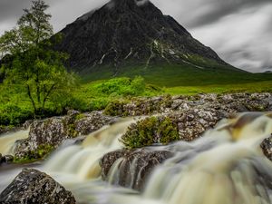 Preview wallpaper mountain, river, stream, stones, water