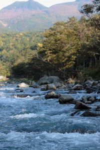 Preview wallpaper mountain river, stream, water, stones, splashes