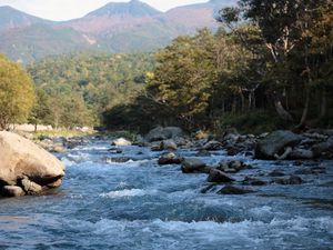 Preview wallpaper mountain river, stream, water, stones, splashes