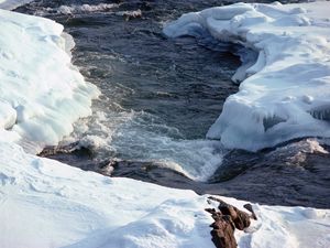 Preview wallpaper mountain river, stream, water, snow, speed