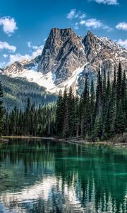 Preview wallpaper mountain, river, trees, shore, nature