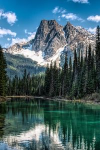 Preview wallpaper mountain, river, trees, shore, nature