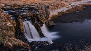 Preview wallpaper mountain, river, waterfall, landscape, iceland
