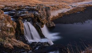 Preview wallpaper mountain, river, waterfall, landscape, iceland