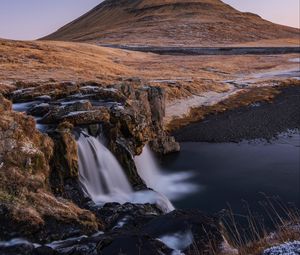 Preview wallpaper mountain, river, waterfall, landscape, iceland