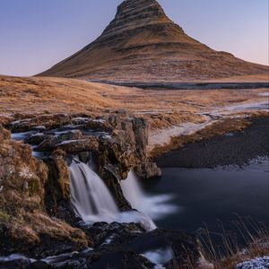 Preview wallpaper mountain, river, waterfall, landscape, iceland