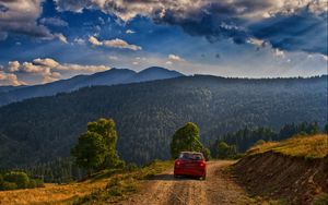 Preview wallpaper mountain, road, car, landscape