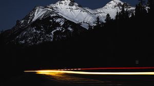 Preview wallpaper mountain, road, light, long exposure, dark