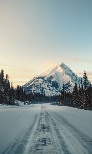 Preview wallpaper mountain, road, snow, winter, trees, landscape