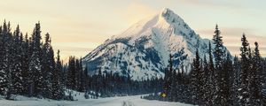 Preview wallpaper mountain, road, snow, winter, trees, landscape