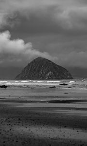 Preview wallpaper mountain, rock, coast, sea, black and white