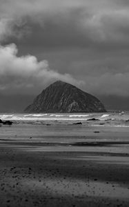 Preview wallpaper mountain, rock, coast, sea, black and white