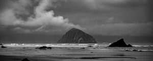 Preview wallpaper mountain, rock, coast, sea, black and white