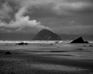Preview wallpaper mountain, rock, coast, sea, black and white