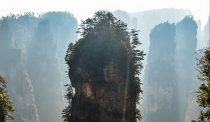 Preview wallpaper mountain, rock, fog, avatar mountain, zhangjiajie, china