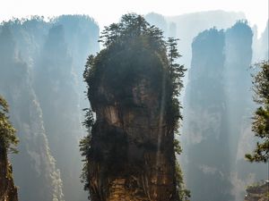 Preview wallpaper mountain, rock, fog, avatar mountain, zhangjiajie, china