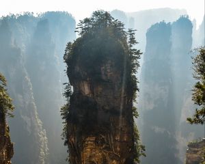 Preview wallpaper mountain, rock, fog, avatar mountain, zhangjiajie, china