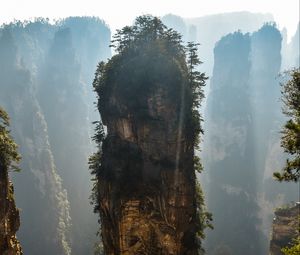 Preview wallpaper mountain, rock, fog, avatar mountain, zhangjiajie, china