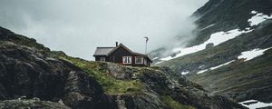 Preview wallpaper mountain, rock, house, nature, solitude, comfort