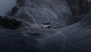 Preview wallpaper mountain, rock, house, valley, nature