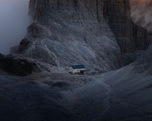 Preview wallpaper mountain, rock, house, valley, nature