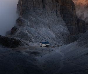 Preview wallpaper mountain, rock, house, valley, nature