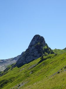 Preview wallpaper mountain, rock, peak, landscape, green