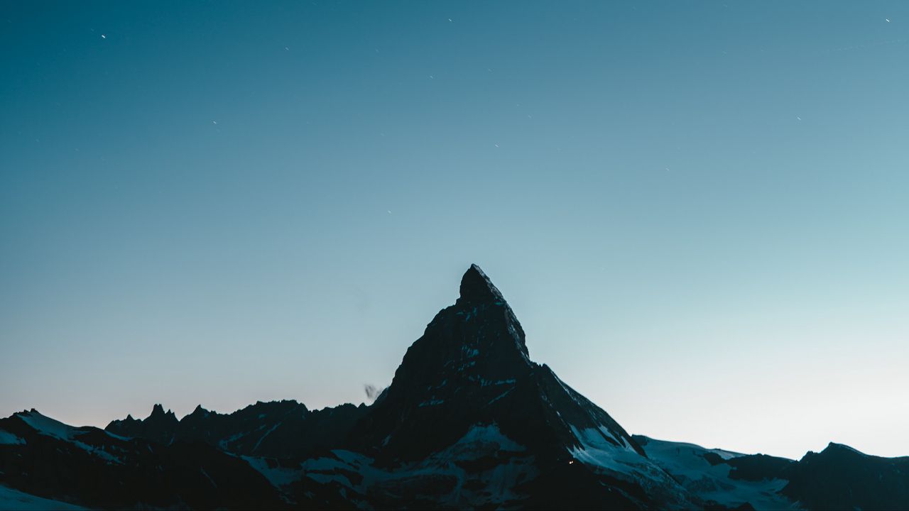 Wallpaper mountain, rock, silhouette, starry sky, stars