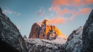 Preview wallpaper mountain, rock, snow, sunset, winter