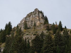 Preview wallpaper mountain, rock, trees, nature, landscape