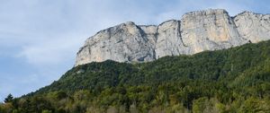 Preview wallpaper mountain, rock, trees, lawn, slope