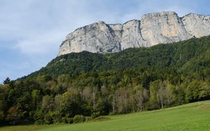 Preview wallpaper mountain, rock, trees, lawn, slope