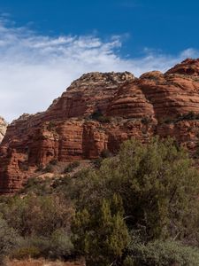 Preview wallpaper mountain, rock, trees, bushes, nature, arizona