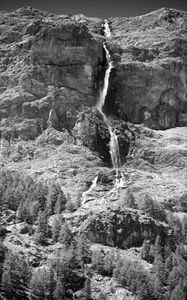 Preview wallpaper mountain, rock, waterfall, bw, landscape