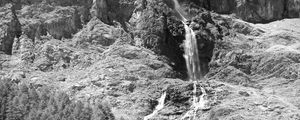 Preview wallpaper mountain, rock, waterfall, bw, landscape