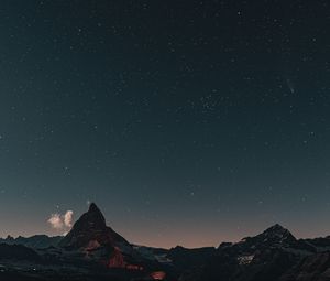 Preview wallpaper mountain, rocks, peak, starry sky, stars