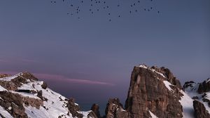 Preview wallpaper mountain, rocks, snow, birds, nature