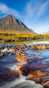 Preview wallpaper mountain, scotland, sky, river, stones, current