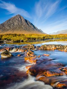 Preview wallpaper mountain, scotland, sky, river, stones, current