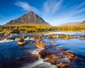 Preview wallpaper mountain, scotland, sky, river, stones, current