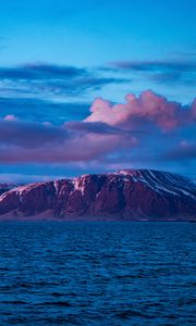 Preview wallpaper mountain, sea, clouds, purple, iceland