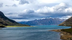 Preview wallpaper mountain, sea, coast, clouds, nature
