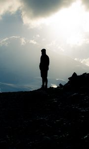 Preview wallpaper mountain, silhouette, loneliness, mount elbrus, russia