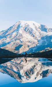 Preview wallpaper mountain, silhouette, reflection, sky, solitude