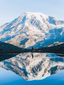 Preview wallpaper mountain, silhouette, reflection, sky, solitude