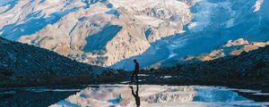 Preview wallpaper mountain, silhouette, reflection, sky, solitude