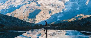 Preview wallpaper mountain, silhouette, reflection, sky, solitude