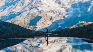 Preview wallpaper mountain, silhouette, reflection, sky, solitude