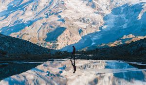 Preview wallpaper mountain, silhouette, reflection, sky, solitude