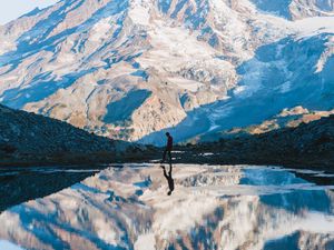 Preview wallpaper mountain, silhouette, reflection, sky, solitude